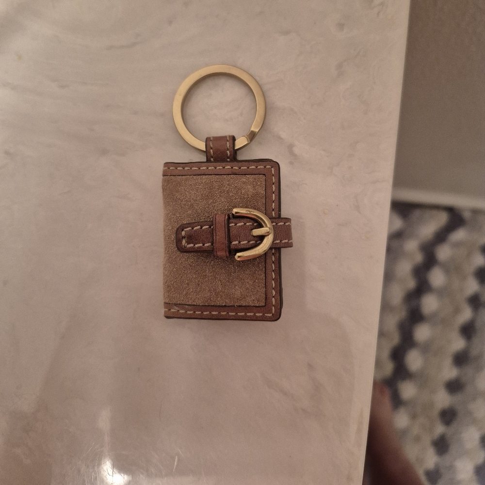 Coach Brown Suede & Leather Key  Small Picture Holder with Gold Ring